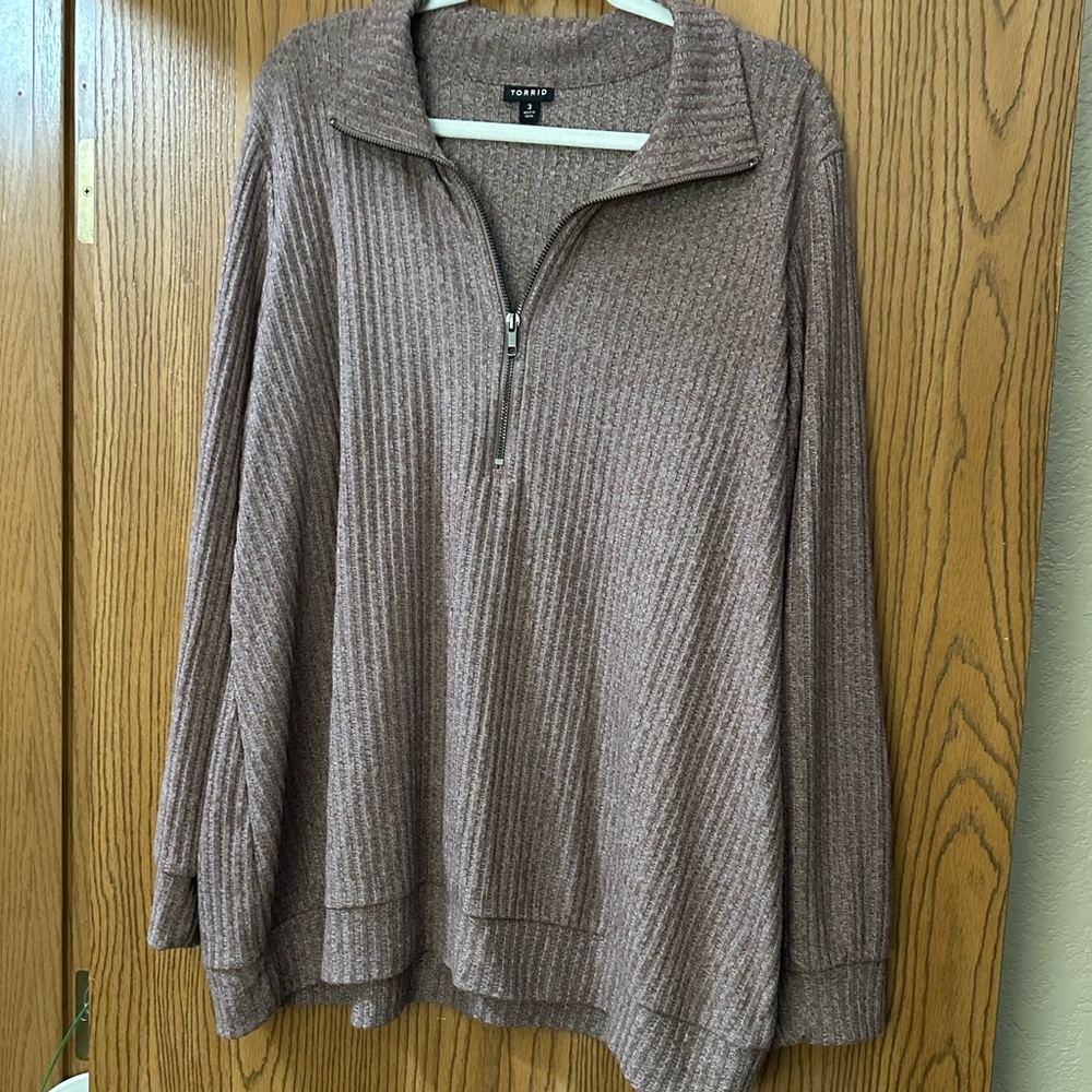 Torrid Ribbed Half-Zip Pullover Sweater - Taupe